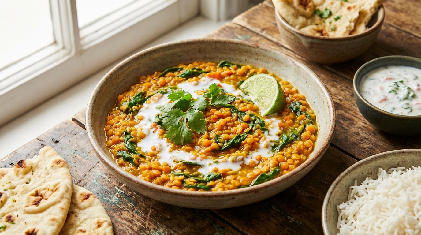 Dahl de lentilles corail aux carottes et épinards